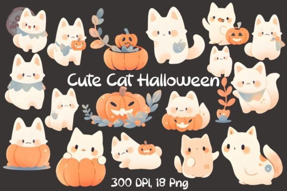 Cute Cat Halloween Sticker Clipart: Graphics for Local Business