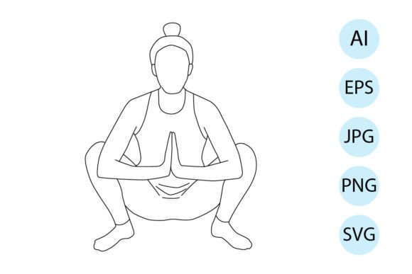 Line Art of Yoga in Garland Pose Graphics