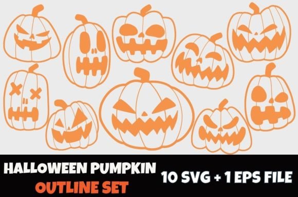Pumpkin Outline Illustration SVG Set