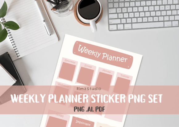 Weekly Planner Sticker Set PNG: Graphics for Print Templates